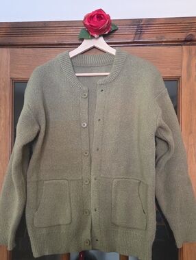 No Tag Olive Green Unisex Button-Up Knit Cardigan Size L